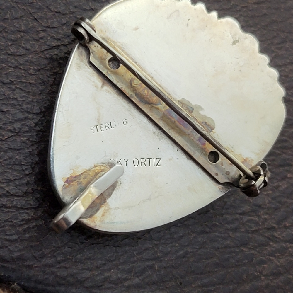 Signed Ricky Ortiz Navajo Pendant/ Brooch Necklace 925 Sterling Mexico … - Picture 5 of 10
